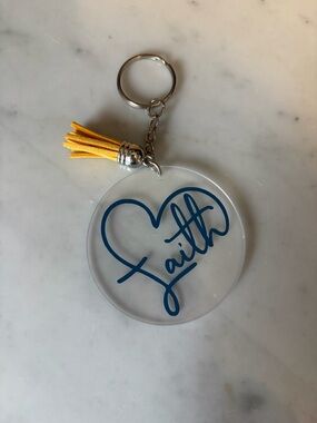 Faith Heart Acrylic Keychain with Yellow Tassel